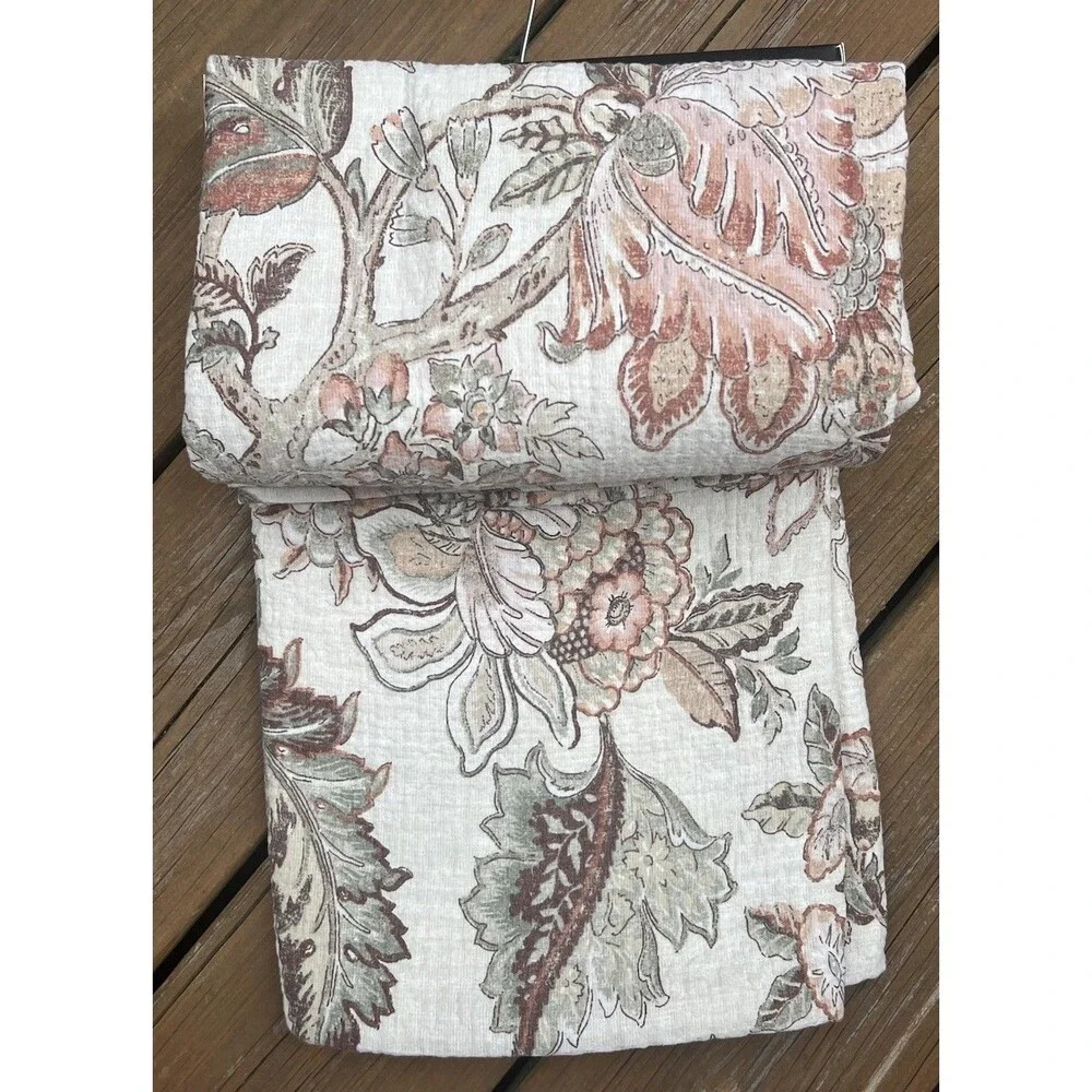 ENVOGUE HOME SHOWER CURTAIN FLORAL 100% COTTON Gauze Fall Green Rusty Brown New